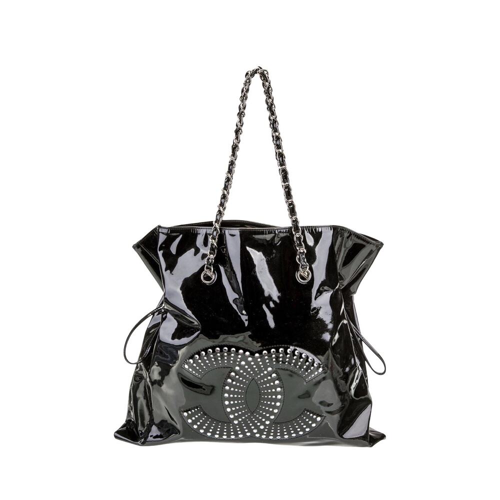 Authentic Chanel patent Leather Black Bon Bon Tote EUC Size Large Hard To Find